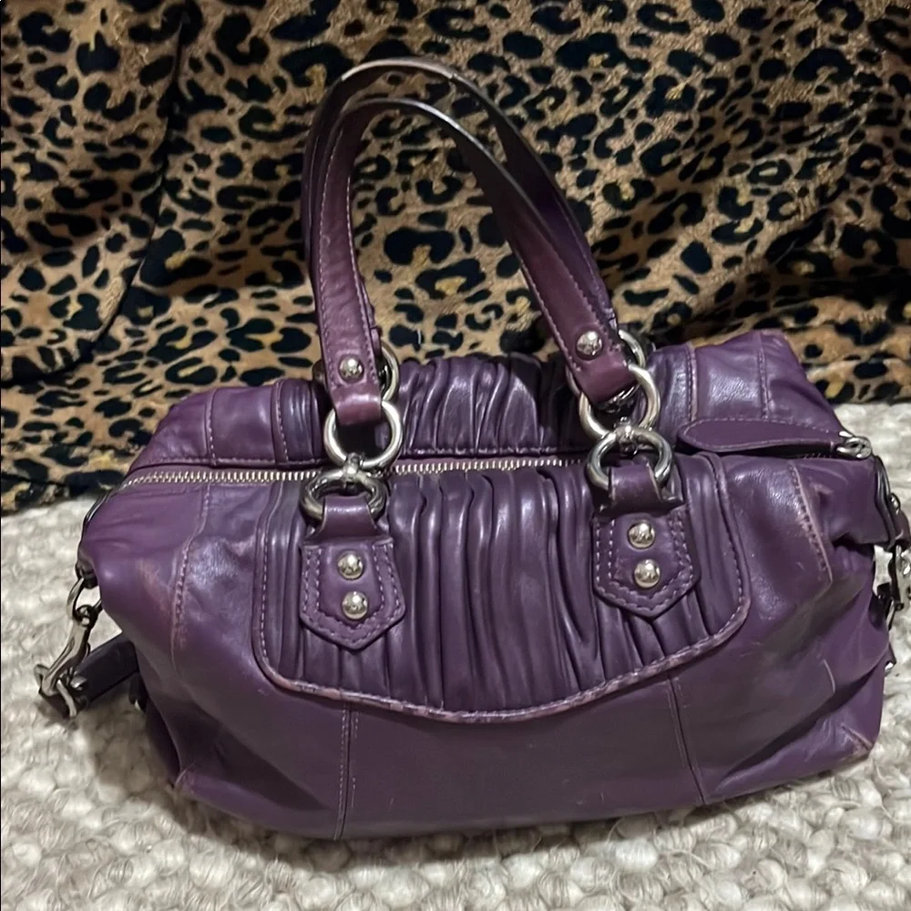 Coach Purple Leather Satchel with Silver Accents - Picture 3 of 16